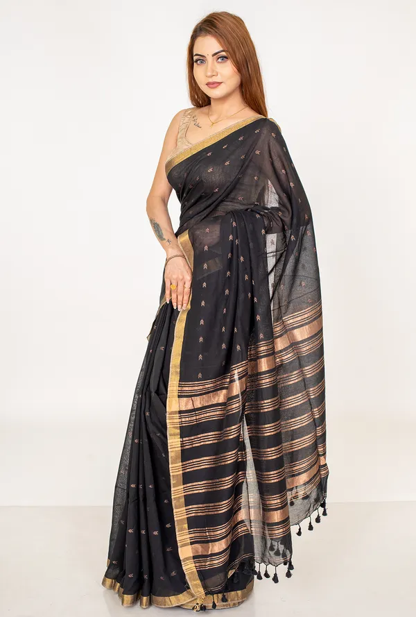 Black_mul_cotton_Saree_with_Zari_Border