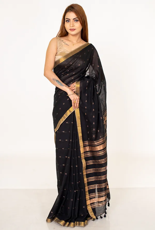 Black_mul_cotton_Saree_with_Zari_Border