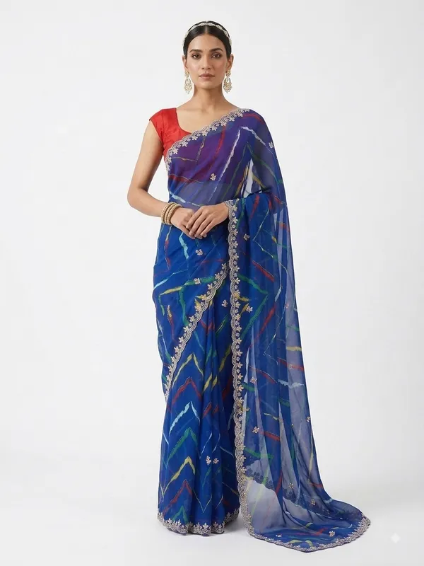 Blue_Leheriya_Printed_Saree_with_Zari_Buta_and_Border
