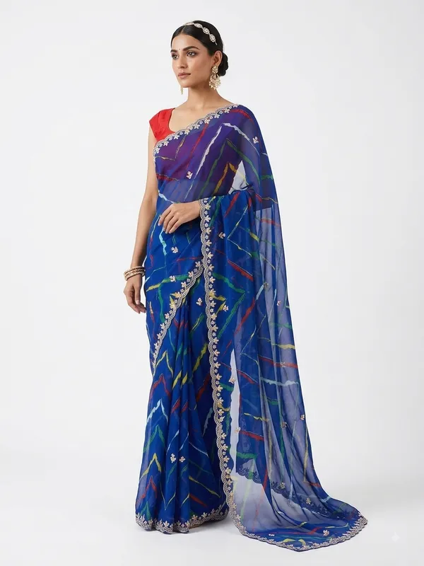 Blue_Leheriya_Printed_Saree_with_Zari_Buta_and_Border