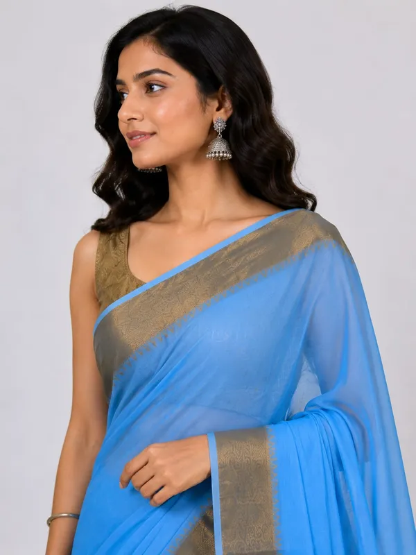 Blue_cotton_zari_border_saree