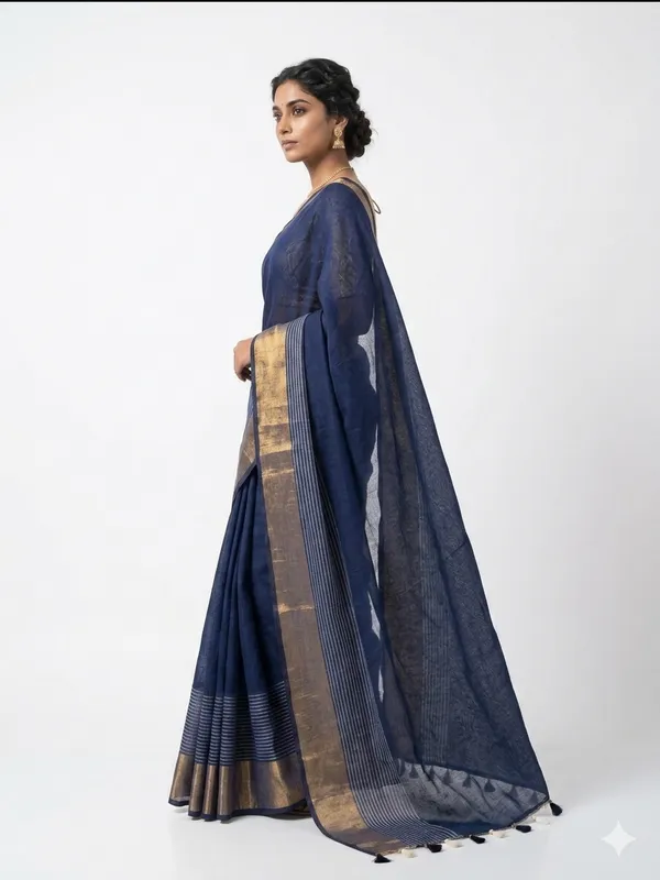 Cotton_Blend_Saree_with_Golden_Zari_Border