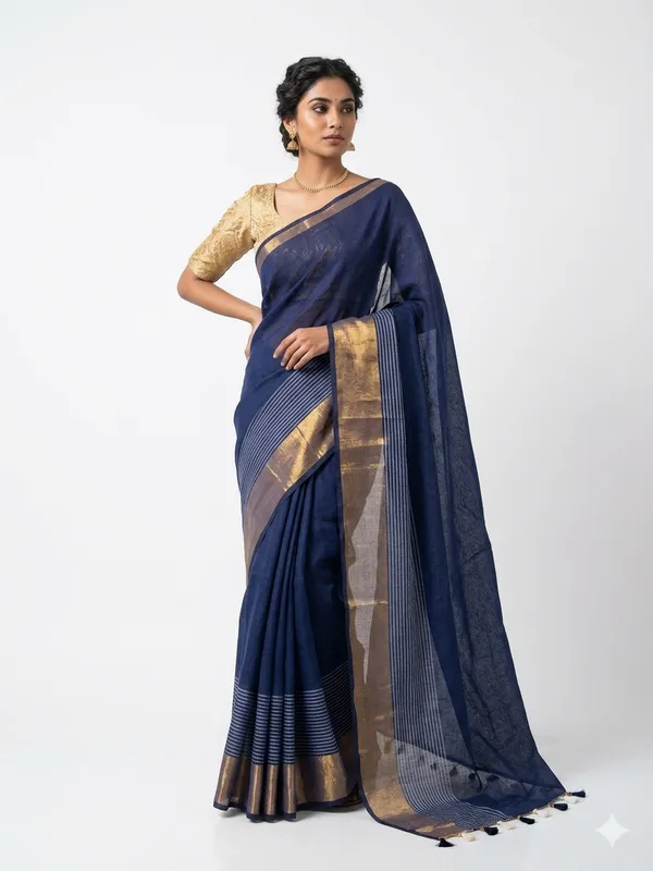 Cotton_Blend_Saree_with_Golden_Zari_Border