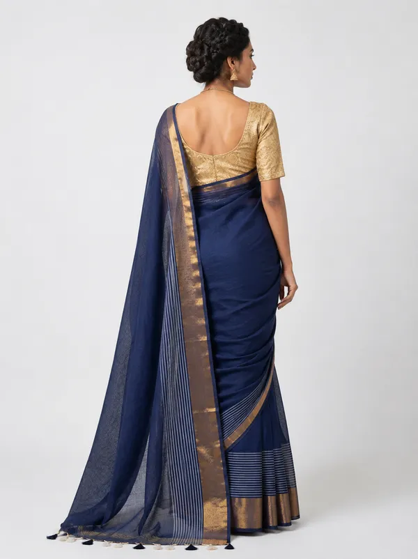 Cotton_Blend_Saree_with_Golden_Zari_Border