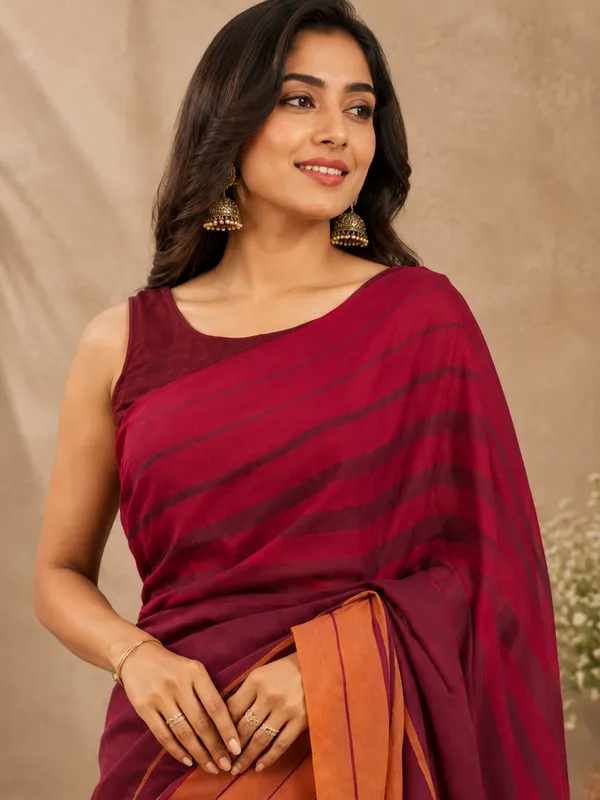 Cotton_Saree_with_Contrast_Striped_Border_&_Multicolour_Tassels
