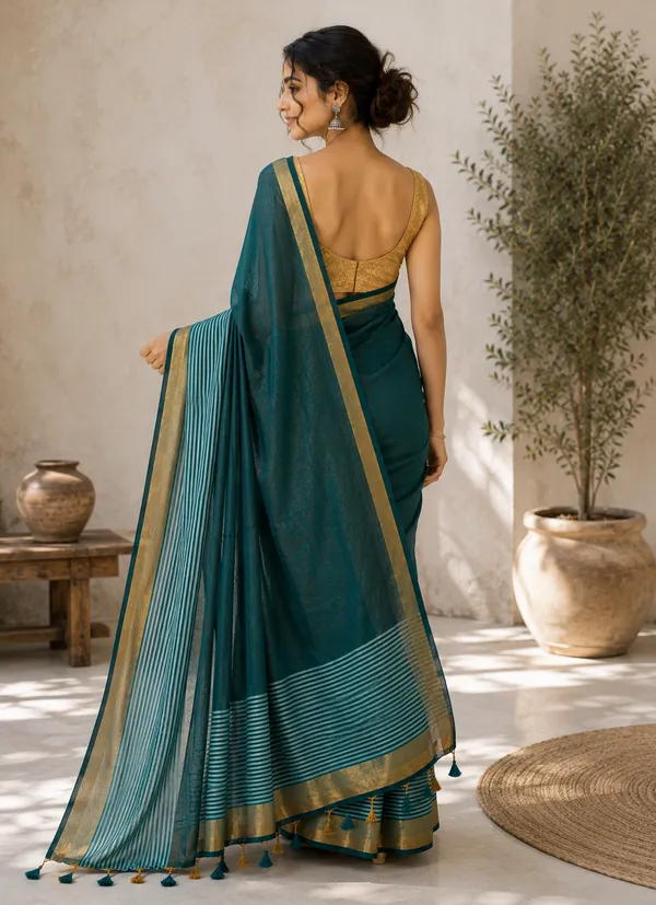 Cotton_Saree_with_Green_&_Gold_Border