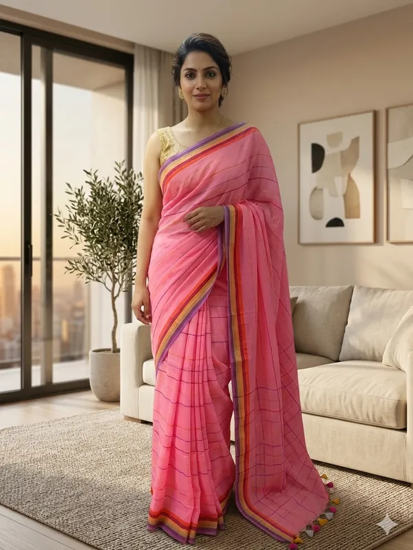 Cotton_Saree_with_Multicolor_Stripe_Border