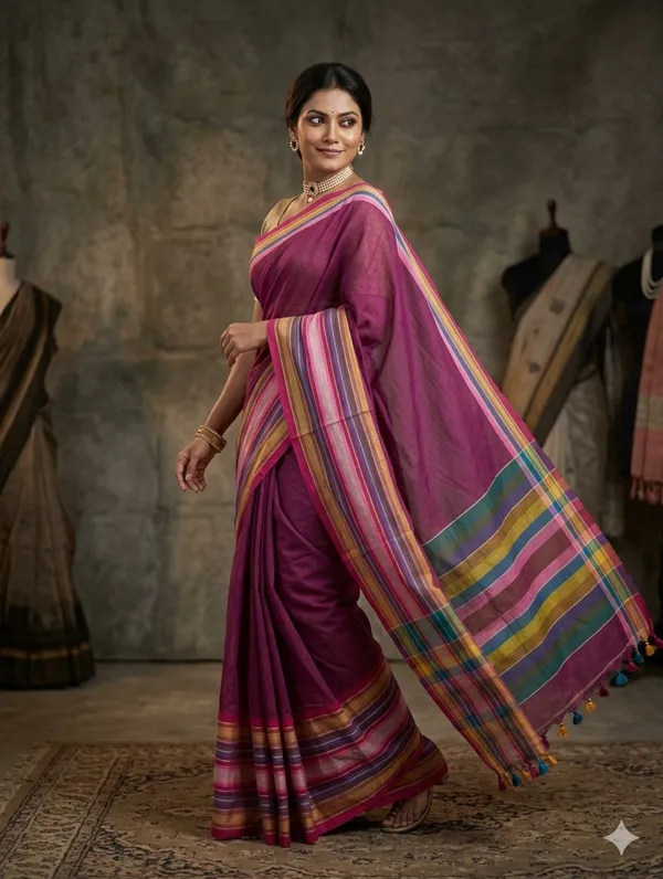 Cotton_Saree_with_Multicolor_Woven_Border