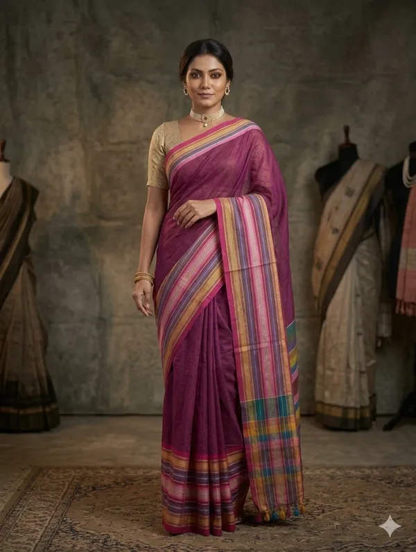 Cotton_Saree_with_Multicolor_Woven_Border
