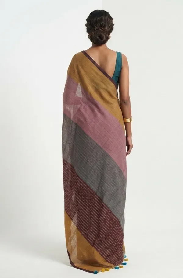 Cotton_Saree_with_Wine_Striped_Border_&_Multicolour_Tassels