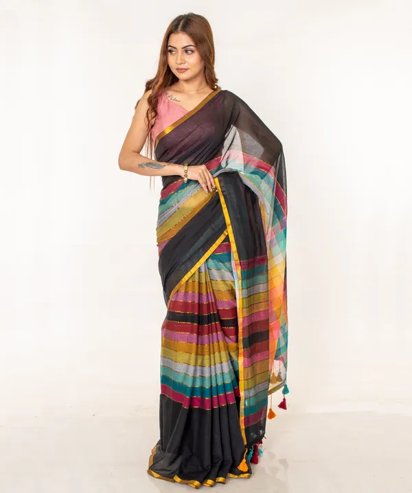 Elegant_Cotton_Blend_Multicolour_Saree_with_Blouse_Piece