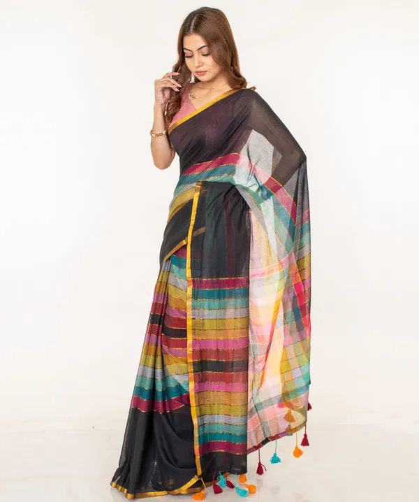 Elegant_Cotton_Blend_Multicolour_Saree_with_Blouse_Piece