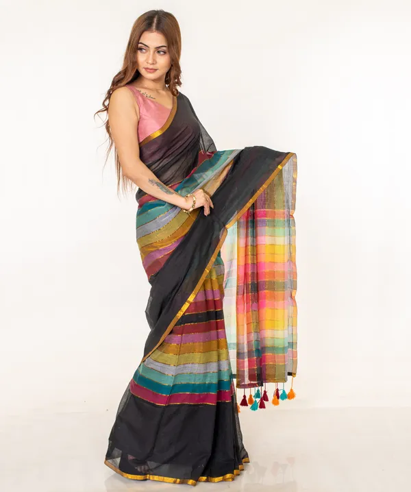 Elegant_Cotton_Blend_Multicolour_Saree_with_Blouse_Piece