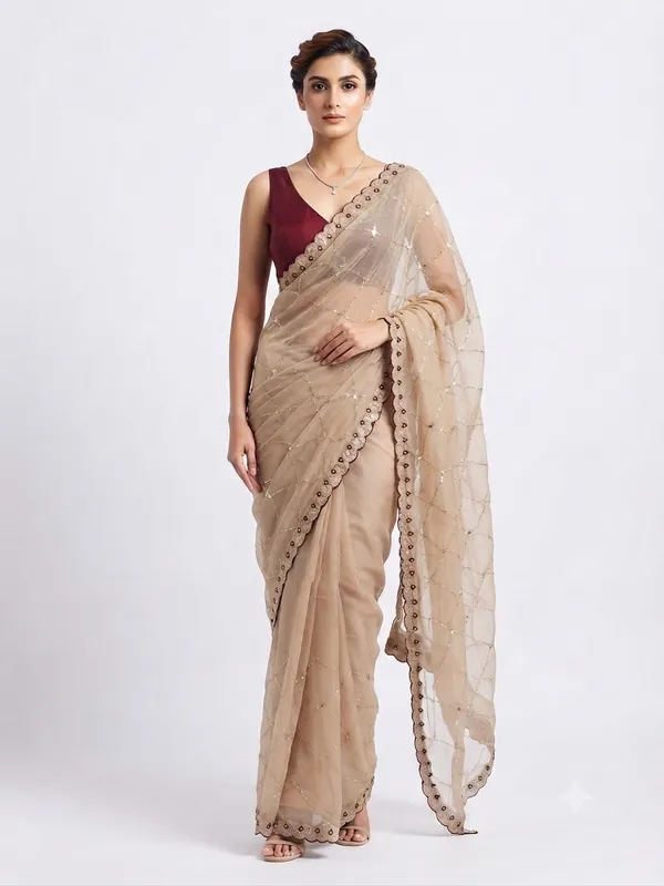 Designer_Saree_with_Delicate_Maroon_Border_and_Intricate_Geometric_Sequin_Pattern_for_Women