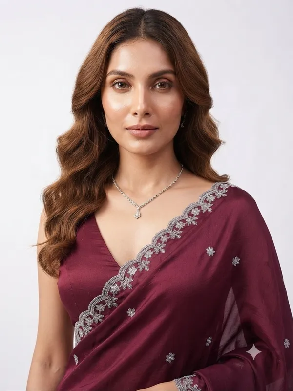 Designer_Saree_with_Delicate_Silver_Floral_Embroidered_Border_and_Subtle_Floral_Butti_Pattern_for_Women