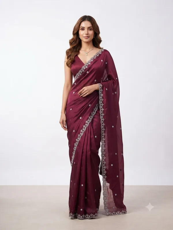 Designer_Saree_with_Delicate_Silver_Floral_Embroidered_Border_and_Subtle_Floral_Butti_Pattern_for_Women