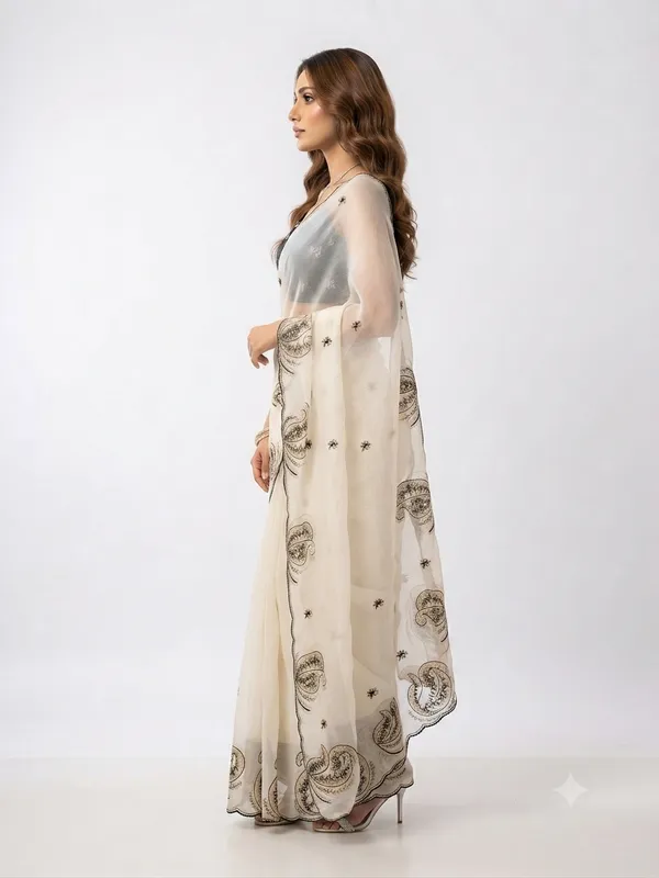 Designer_Saree_with_Intricate_Black_Embroidered_Border_and_Delicate_Floral_Butti_Pattern_for_Women