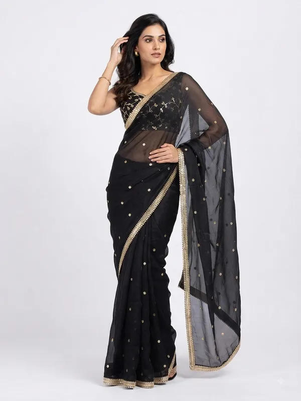 Elegant_Black_Designer_Saree_with_Delicate_Golden_Embellished_Border