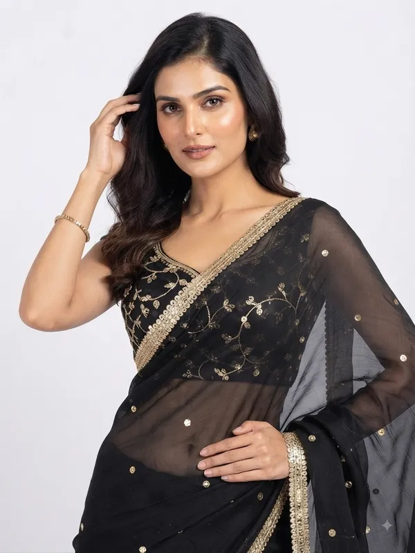 Elegant_Black_Designer_Saree_with_Delicate_Golden_Embellished_Border