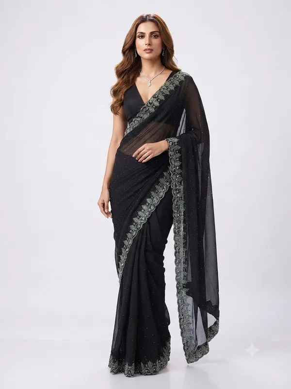 Elegant_Black_Designer_Saree_with_Delicate_Silver_Sequin_Embroidered_Border