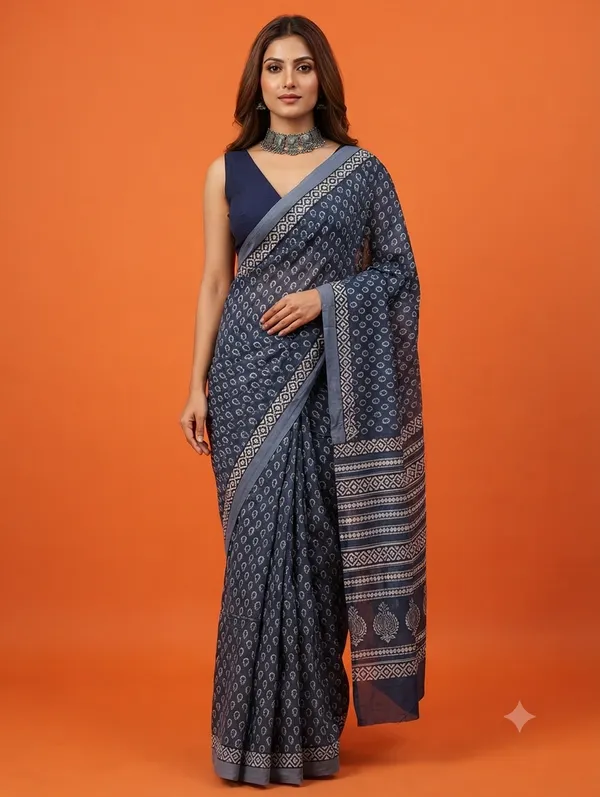 Elegant_Blue_Designer_Saree_with_Intricate_Traditional_Motif_Print_and_Geometric_Patterned_Border_for_Women