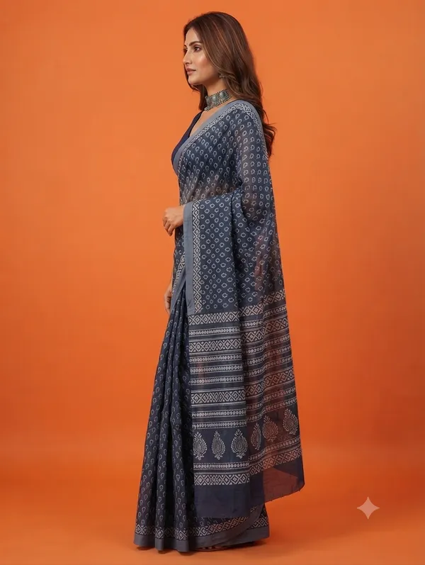 Elegant_Blue_Designer_Saree_with_Intricate_Traditional_Motif_Print_and_Geometric_Patterned_Border_for_Women