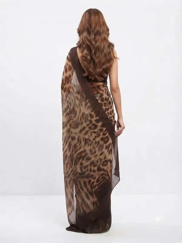 Elegant_Brown_Designer_Saree_with_Abstract_Animal_Print_and_Solid_Contrast_Border_for_Women