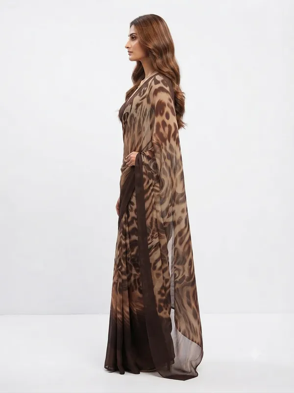 Elegant_Brown_Designer_Saree_with_Abstract_Animal_Print_and_Solid_Contrast_Border_for_Women