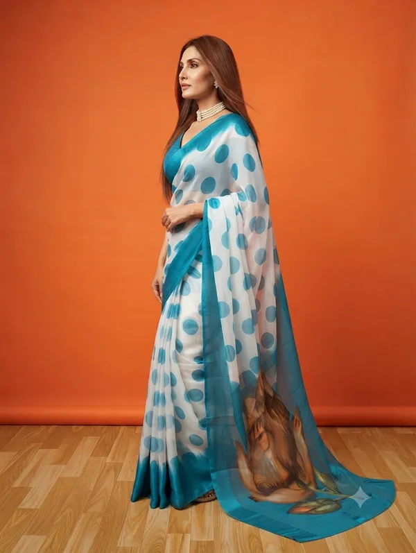 Elegant_Designer_Saree_with_Contemporary_Polka_Dot_Print_and_Botanical_Printed_Pallu_for_Women