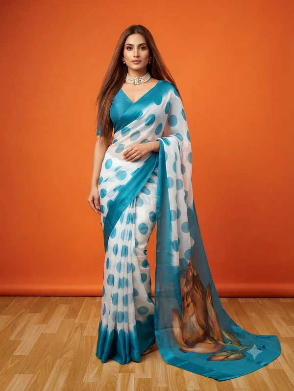 Elegant_Designer_Saree_with_Contemporary_Polka_Dot_Print_and_Botanical_Printed_Pallu_for_Women
