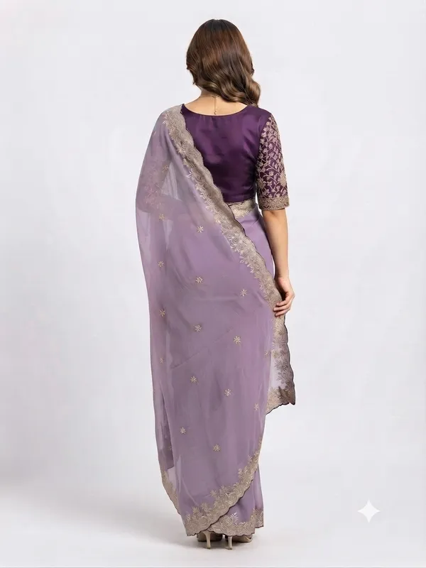 Elegant_Lavender_Designer_Saree_with_Delicate_Golden_Floral_Embroidered_Border_and_Subtle_Butti_Pattern_for_Women