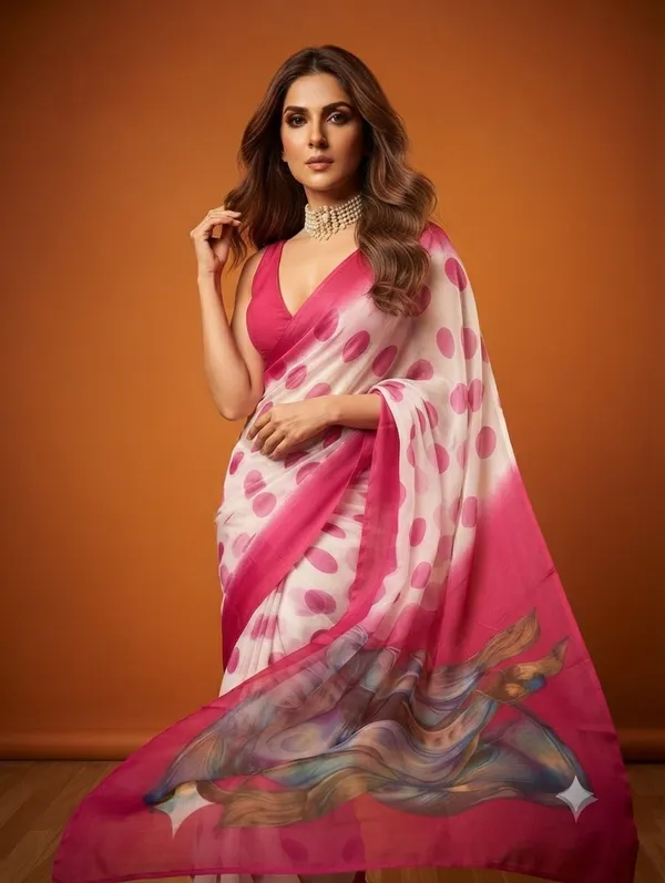 Elegant_White_and_Pink_Polka_Dot_Printed_Designer_Saree_with_Contrast_Pink_Border