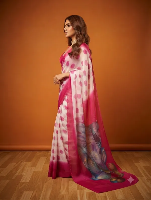 Elegant_White_and_Pink_Polka_Dot_Printed_Designer_Saree_with_Contrast_Pink_Border