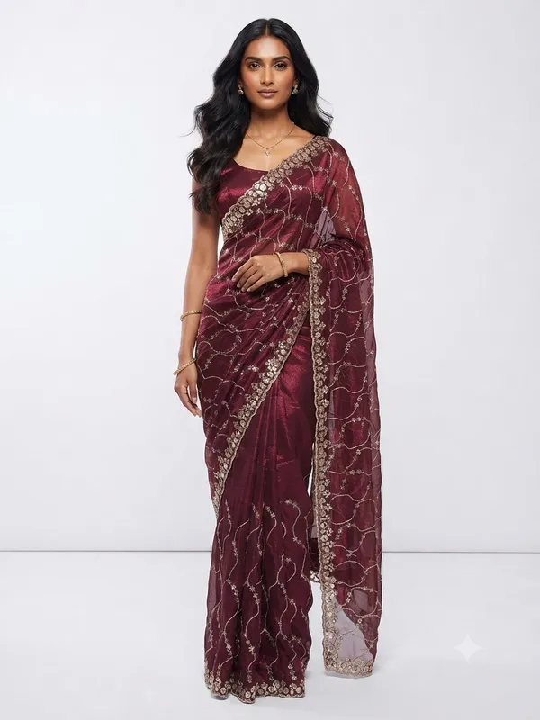 Elegant__Designer_Saree_with_Intricate_Sequin_Embroidery,_Wavy_Pattern_and_Embellished_Floral_Border_for_Women