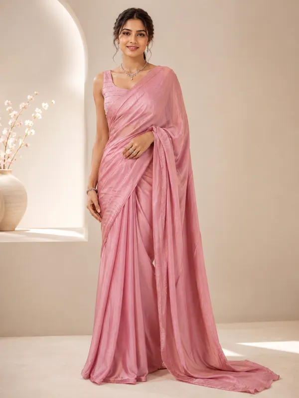 Elegant__Pink_Designer_Saree_with_Subtle_Textured_Finish_for_Women