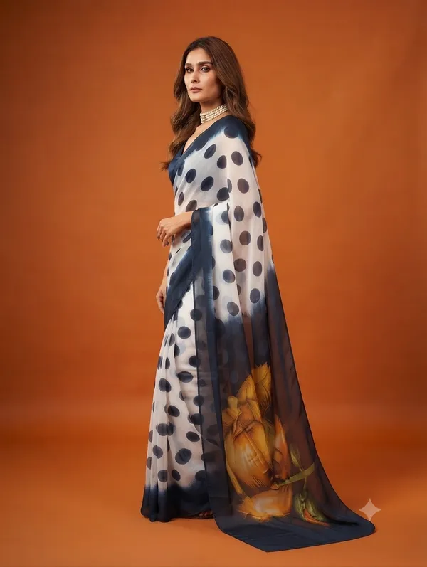 Elegant__Polka_Dot_Printed_Designer_Saree_with_Contrast_Border_and__Printed_Pallu_for_Women