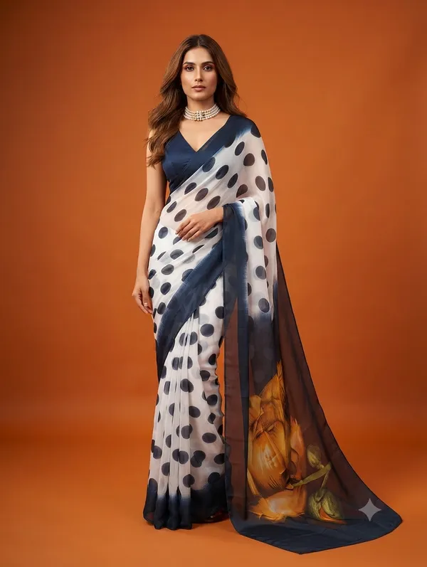 Elegant__Polka_Dot_Printed_Designer_Saree_with_Contrast_Border_and__Printed_Pallu_for_Women
