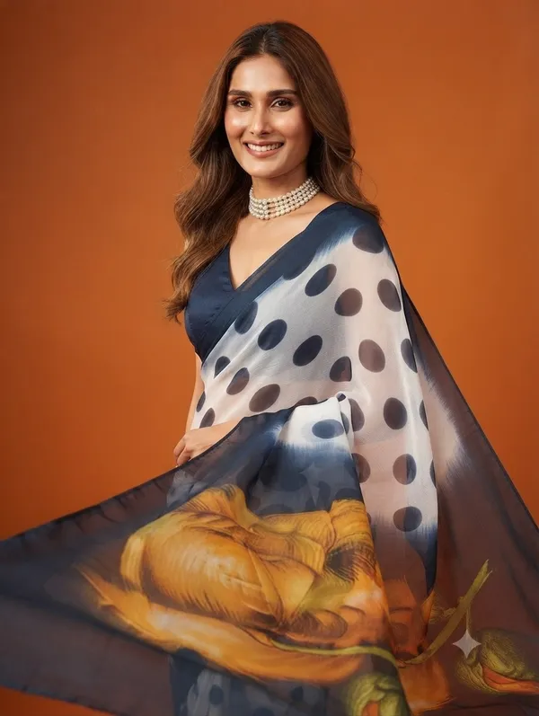 Elegant__Polka_Dot_Printed_Designer_Saree_with_Contrast_Border_and__Printed_Pallu_for_Women