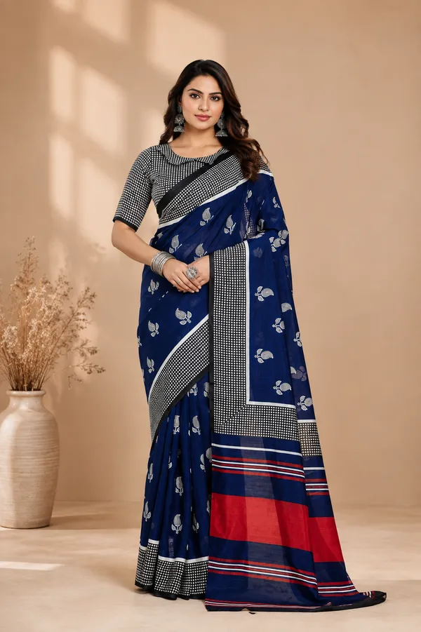 Floral__Print_Bhagalpuri_Silk_Saree_with_Contrast_Pallu