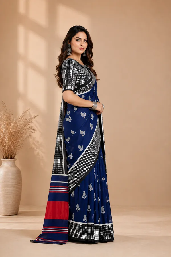 Floral__Print_Bhagalpuri_Silk_Saree_with_Contrast_Pallu