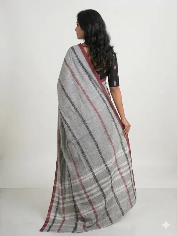 Grey_Cotton_Saree_with_Ethnic_Woven_Stripe_Design