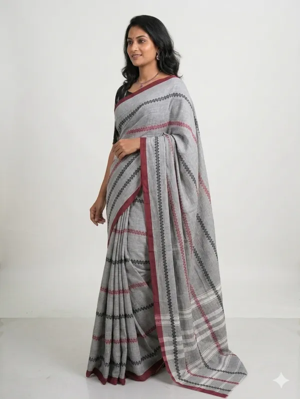 Grey_Cotton_Saree_with_Ethnic_Woven_Stripe_Design