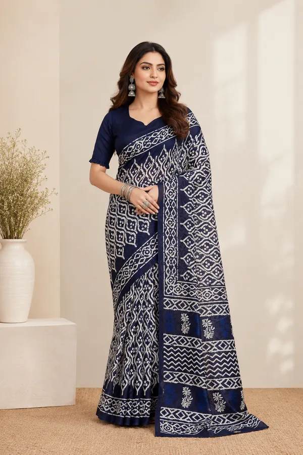 Hand_Block_Print_Bhagalpuri__Silk_Saree_with_Designer_Pallu