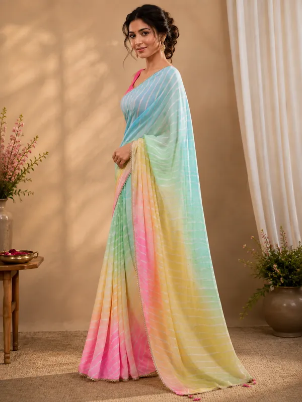 Leheriya_Printed_Saree_with_Elegant_Lace_Border_for_Festive_&_Traditional_Wear