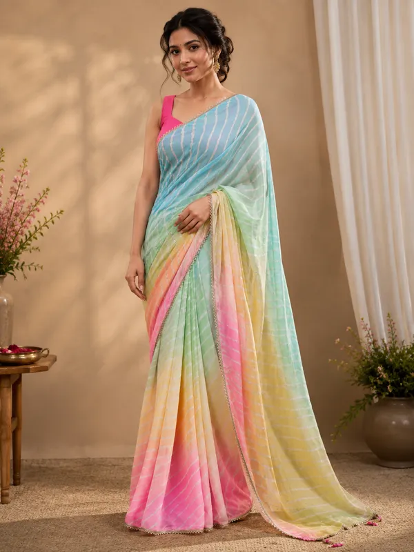 Leheriya_Printed_Saree_with_Elegant_Lace_Border_for_Festive_&_Traditional_Wear