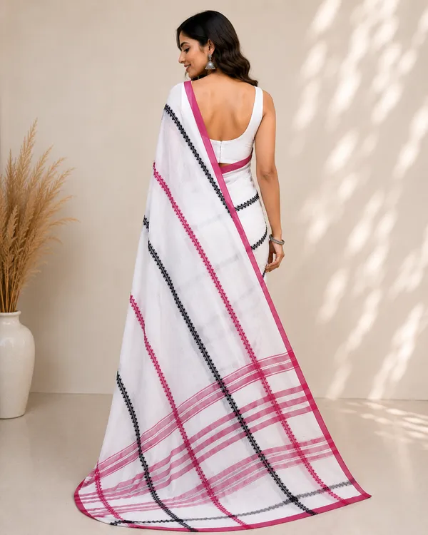 Premium_Mul_Cotton_Saree_with_Embroidered_Stripes_with_Blouse_Piece