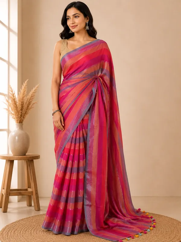 Multicolour_striped_mul_cotton_saree