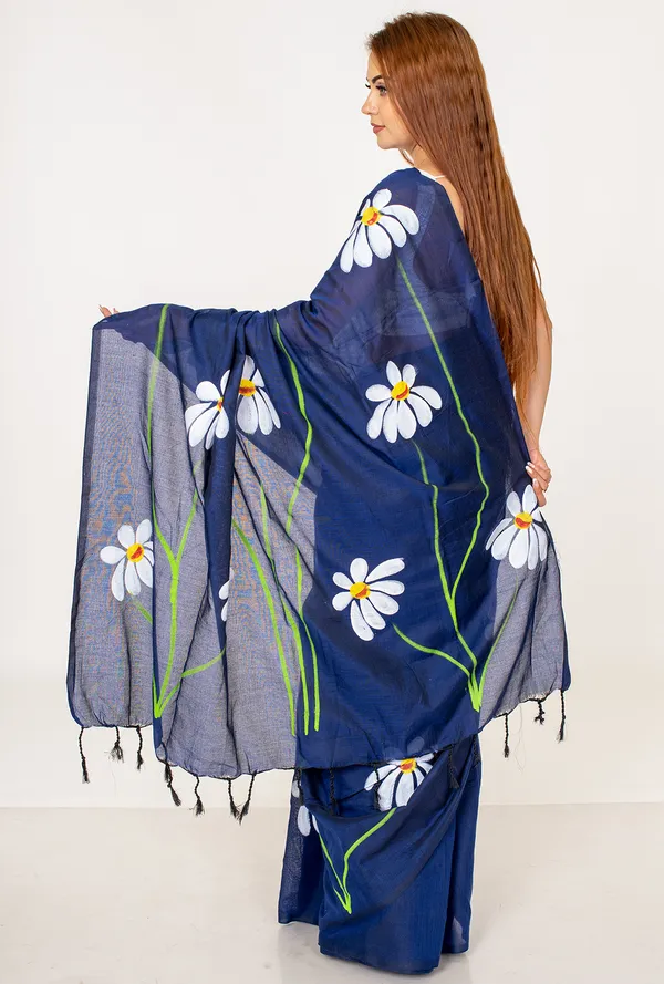 Navy_Blue_Floral_Printed_Cotton_Saree