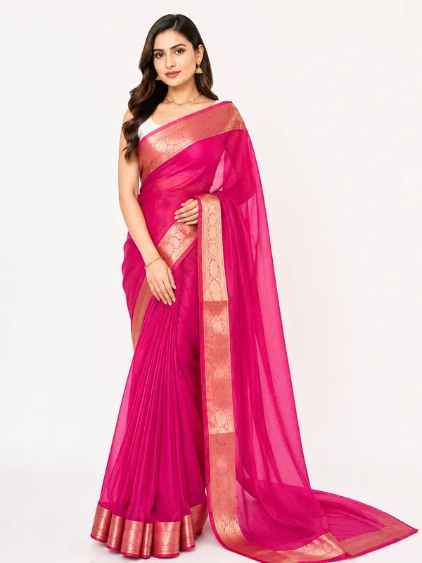 Pink_organza_tissue_saree_with_gold_zari_border