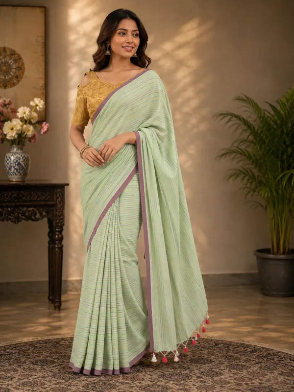Striped_Cotton_Blend_Saree_with_Solid_Border